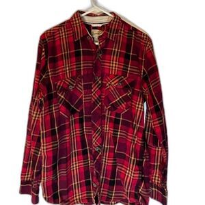 Roebuck & Co Red Plaid Gorpcore Cabincore Cotton Flannel Work Shirt Button-Up M